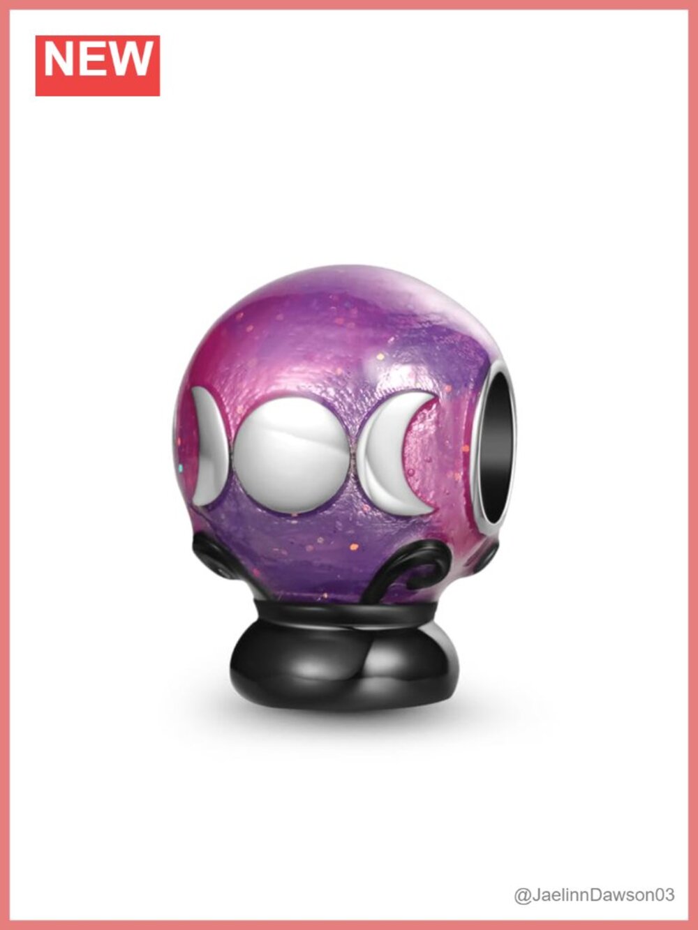 Sterling Silver Halloween Crystal Ball Charm Bead Fits Bracelets & Necklaces